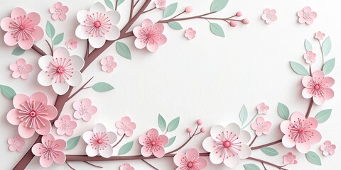3d papercut cute flowers cherry blossoms illustration background