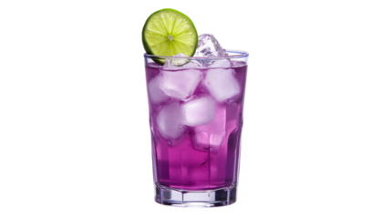 Purple Cocktail with Lime and Ice Cut Out Transparent Background PNG