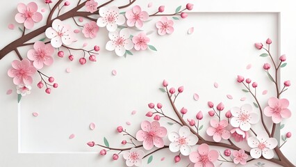 Fototapeta premium 3d papercut cute flowers cherry blossoms illustration background