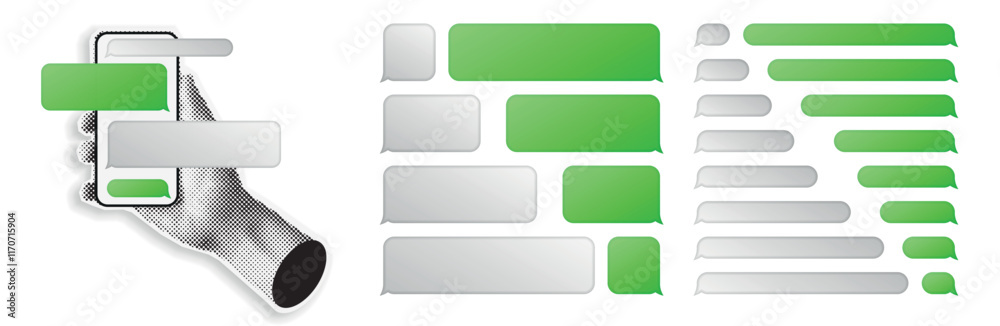 Poster smartphone, mobile phone template realistic vector illustration. speech bubble. mobile chatting sms 