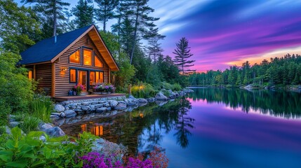Fototapeta premium Serene Lake at Dusk with Colorful Sky Reflections