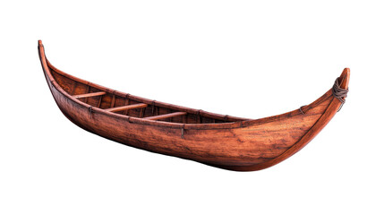 A beautiful wooden boat showcasing intricate craftsmanship. transparent background