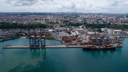 Salvador bahia international sea habour, Industrial port with container cranes, container seaport