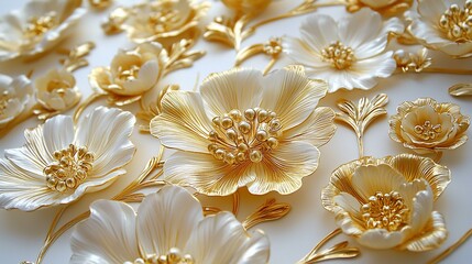 Gold and white floral 3D wall decor.