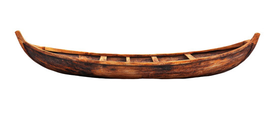 A rustic wooden boat showcasing traditional craftsmanship. transparent background