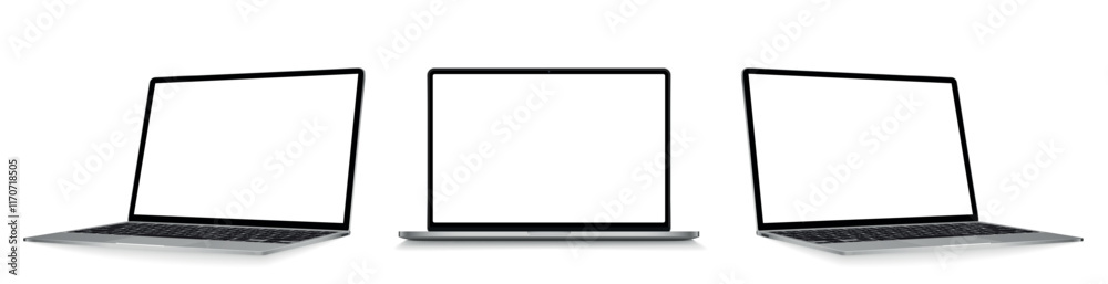 Aufkleber Realistic laptop notebook mockup. Blank white screen laptop vector template. Notebook mockup for ui ux app and website presentation Stock Vector.