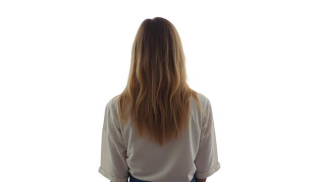 Back View of a Woman Sitting Isolated on Transparent Background PNG.