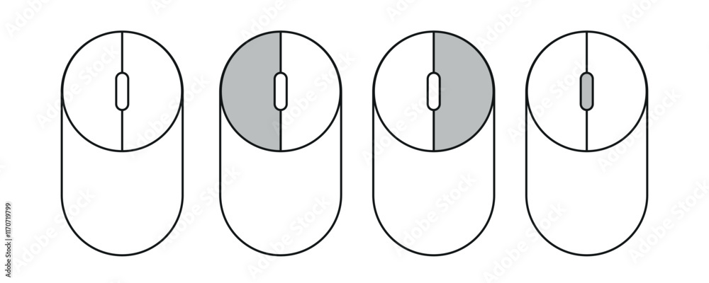 Aufkleber Computer mouse left and right buttons pressed. Computer mouse icons set. Pressing different mouse buttons.