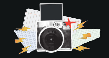 old retro cameras. Retro, vintage, old style photo cameras. Halftone Social Media. Trendy halftone style.