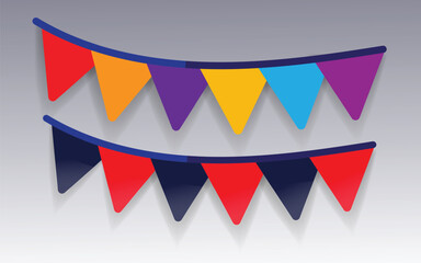 Obraz premium Part decorating concept with pastel pennants hanging above. Vector illustration with copy space for your text. Greeting or Party invitation with carnival flag garlands.
