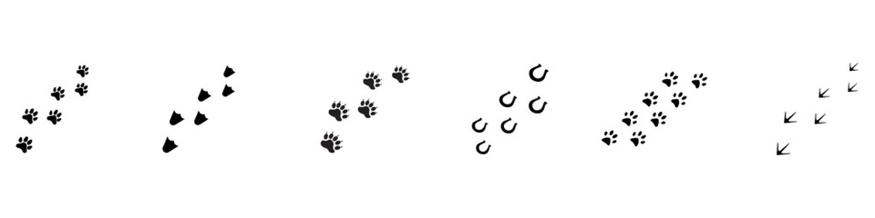 Animals paw prints. Paw icon set. Collection of various kinds of animal footprints. Vector Illustration. EPS 10