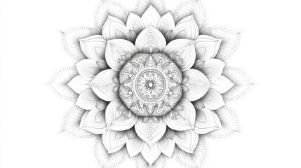 Intricate Mandala Flower Design - Beautiful Black and White Floral Pattern