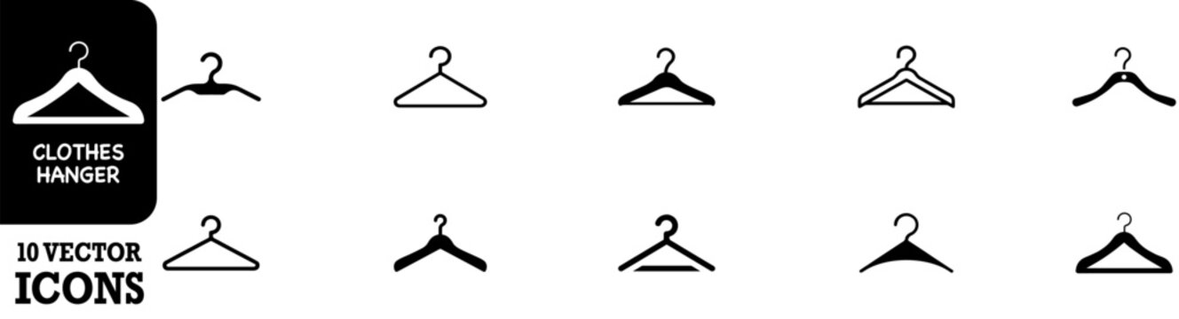 Clothes hanger icon. Set of clothes hanger vector icons. Hanger for cloakroom or closet. Hang for coat, shirt or suit. Clothes hanger silhouette collection. Vector illustration. Vector Graphic. EPS 10