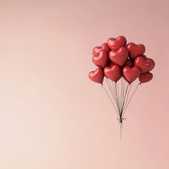 red heart-shaped balloons on pink gradient background for Valentine's Day