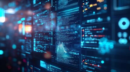 Fototapeta premium Digital Data Streams: A Futuristic Blue-Toned Visualization