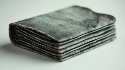 This exquisite handmade leather wallet showcases a unique distressed finish, folded neatly to reveal its intricate craftsmanship