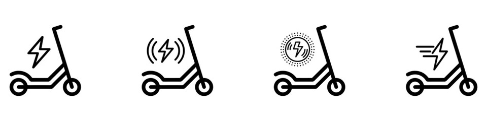 Electric scooter charge battery . Electric kick scooter. Electric scooter icons. Scooter icon set. Electric scooter battery icons. Vector Illustration. Vector Graphic. EPS 10 © Yana