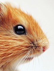 Close-up of a small, furry animal with bright eyes and a soft, orange-brown coat.