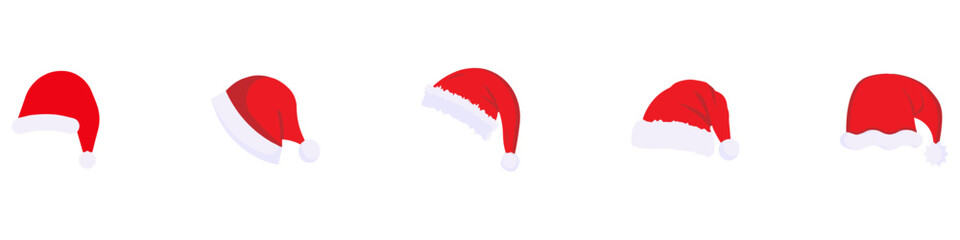 Christmas hat. Christmas hat set. Christmas decoration. Santa hat. Vector Illustration. EPS 10