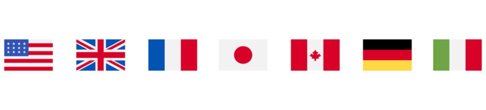 The flags of the G7 member countries. National flags of the world. World flag Set. Country Flags Icon. Vector Illustration. Vector Graphic. EPS 10