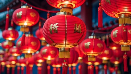 Chinese lanterns during new year festival. Chinese New Year , New Year banner Concept and happy new Year Chinese 2025. Ai Generative.