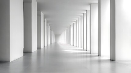 Fototapeta premium Long, bright white hallway with columns.