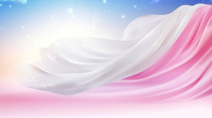 Flowing pink and white fabric with dreamy background