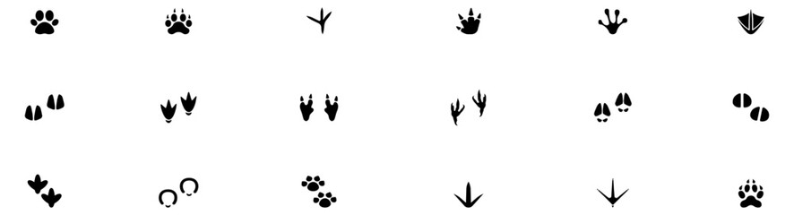 Fototapeta premium Animals paw prints. Paw icon set. Collection of various kinds of animal footprints. Vector Illustration. EPS 10