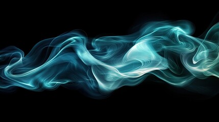 Fototapeta premium Ethereal Smoke Flow: Abstract Teal and White Smoke against Black Background