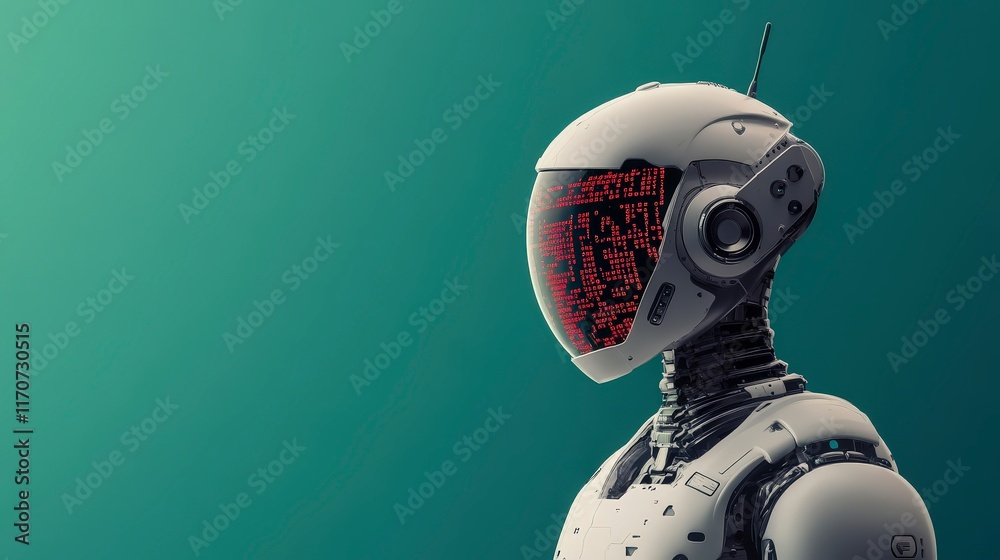 Poster futuristic robot with led display and modern design elements