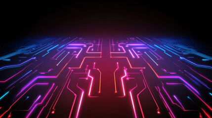 Futuristic neon circuit board background with glowing lines