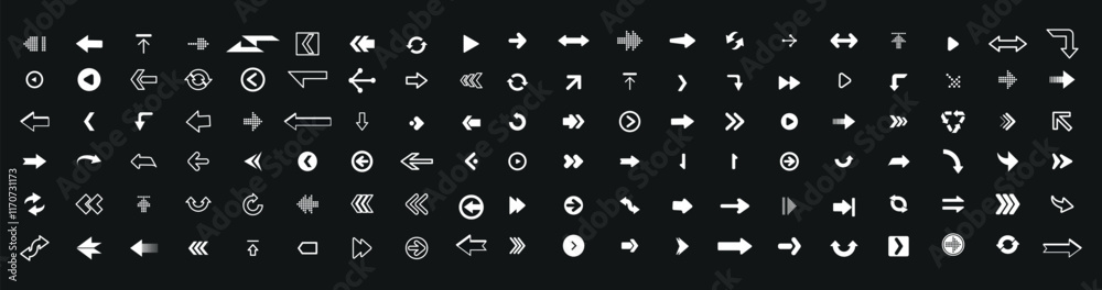 Aufkleber Set arrow icons. Collection arrows sign. White arrow icon set. Arrow. Cursor. Arrow vector icon. Collection different arrows sign. Modern simple arrows.