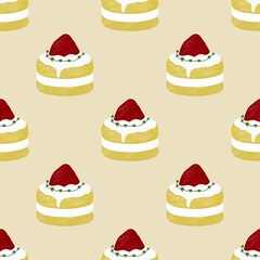 Mini cakes with sweet cream filling and strawberries on top