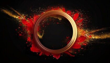 ドラマチック、ロマンチックな赤と金の輪の抽象的なデザインの壁紙（丸）