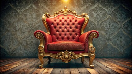 Vintage Luxury Red and Golden Armchair Isolated with Clipping Path for Elegant Interior Design and Home Decor Photography