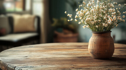 "Timeless Beauty: Rustic Wooden Table and the Essence of Spring"