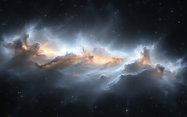 Obraz premium Cosmic nebula with glowing clouds and stars.