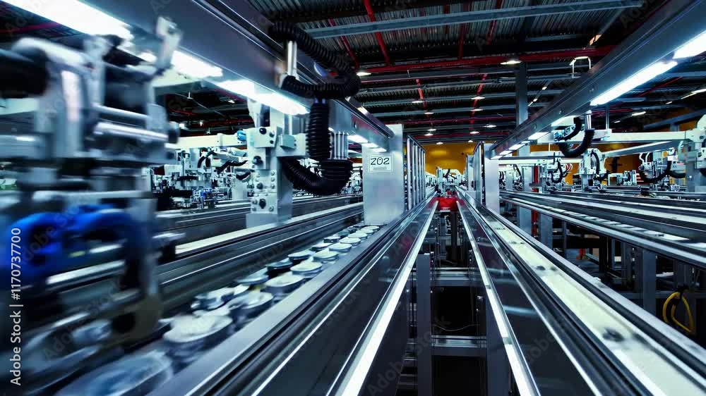 Fototapete modern automation in a high-tech manufacturing facility with advanced robotics and assembly lines