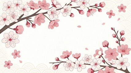retro vintage cute cherry blossoms sakura illustration background