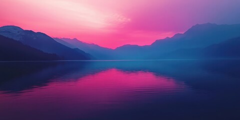 Fototapeta premium Serene Pink and Purple Sunset over Mountain Lake Stunning Nature Landscape Photography