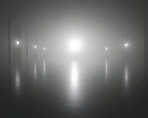 Foggy corridor with bright lights. (1)