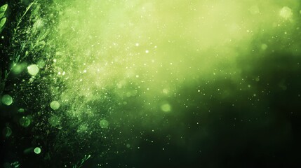 Abstract Green Background with Sparkling Dust and Bokeh Lights - Nature Inspired Design Texture