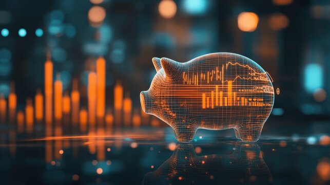 Digital Piggy Bank Representing Savings and Investment Growth Strategy