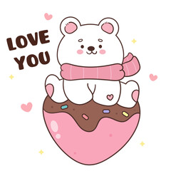 cute polar bear on donut heart kawaii winter animal valentines card adorable cartoon