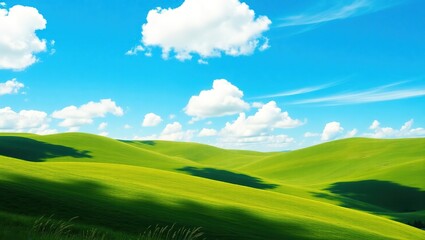 Rolling Green Hills Under a Bright Blue Sky