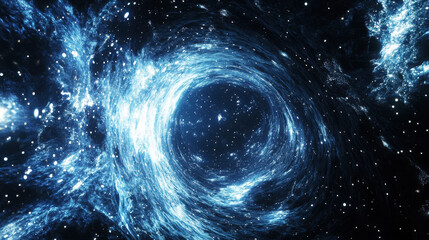 Shows a dreamlike scene as if entering a dream. A tunnel filled with twinkling starlight is spread out against a dark background, and the entrance to the tunnel is shrouded in mysterious blue light.