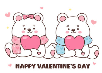 couple polar bear hug heart kawaii winter animal valentines card adorable cartoon