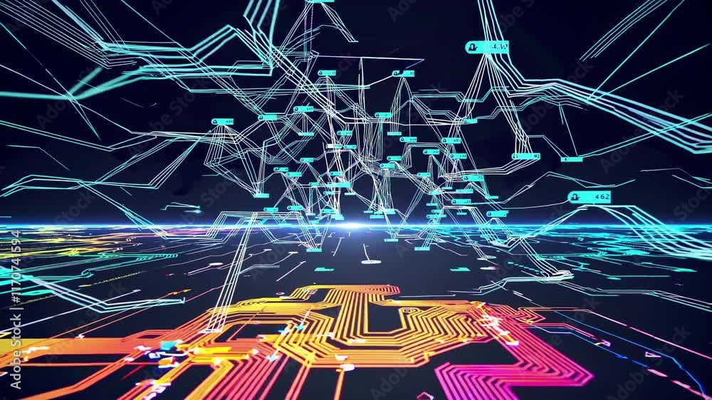 Leinwandbilder exploring the vibrant world of digital circuits and technological pathways in an immersive environme