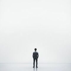 Obraz premium A man stands in front of a wall, looking out into the distance