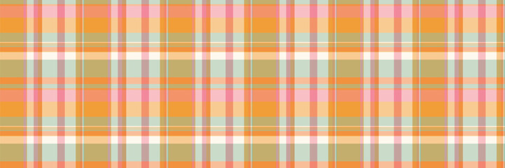 Multicolored vector fabric texture, premium background tartan seamless. Girl plaid pattern textile check in orange and light colors.